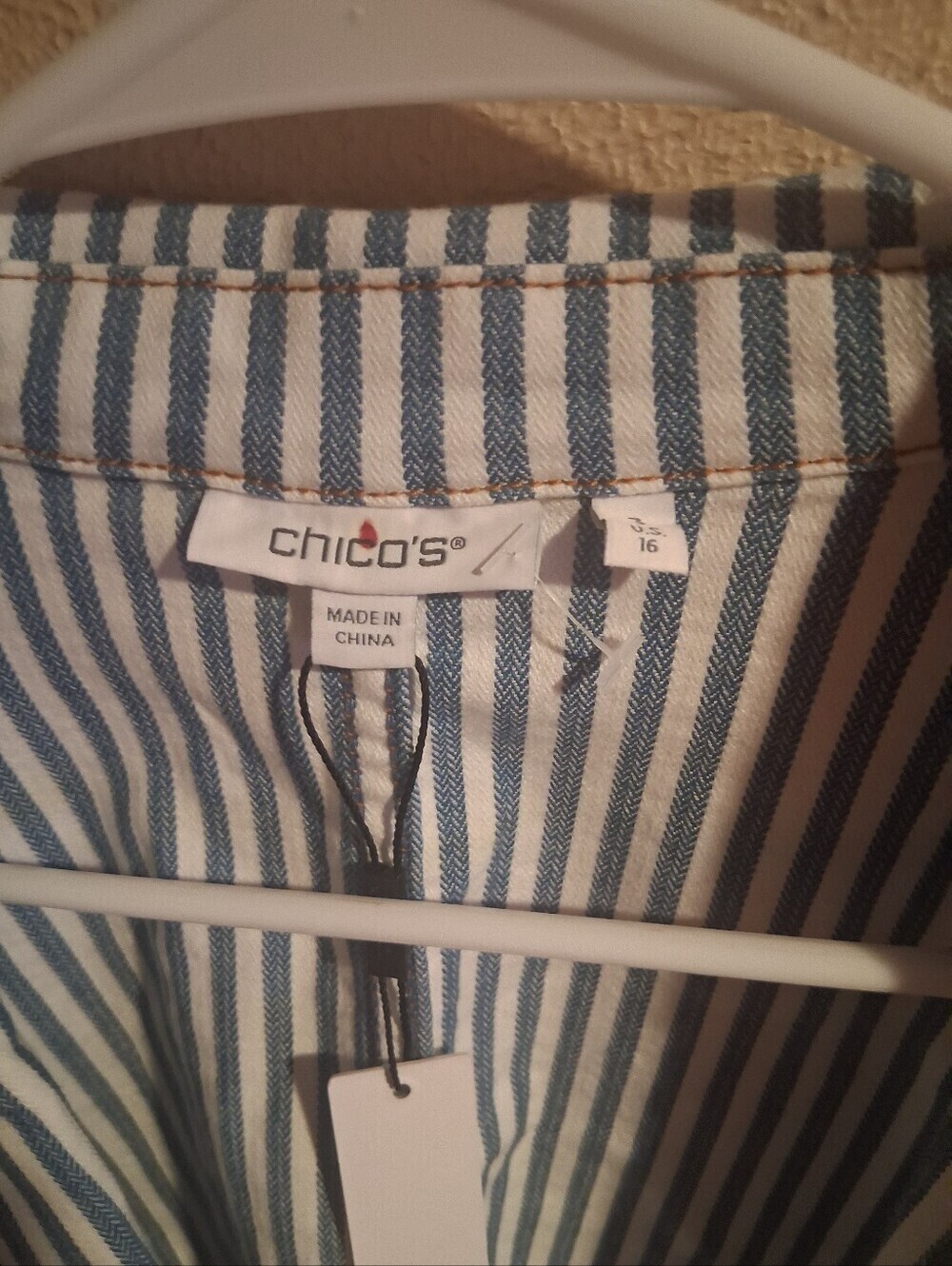 Chico's NWT Mercado Stripe Denim Blazer Nautical Blue White 3/16 - Picture 6 of 7